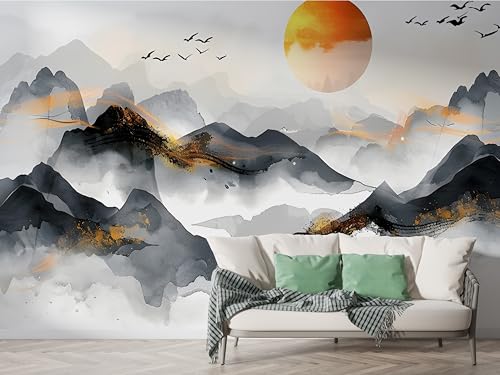 Berg Vogel Tapete, Sonne Fototapete, Nordischer Stil Wandpapier, Vliestapete Selbstklebende Wand Deko, Motivtapeten Schlafzimmer Wohnzimmer, 450x315 cm - M-525 Berg Vogel Tapete, Sonne Fototapete, Nordischer Stil Wandpapier, Vliestapete Selbstklebende Wand Deko, Motivtapeten Schlafzimmer Wohnzimmer, 450x315 cm - M-525 von Boceoey