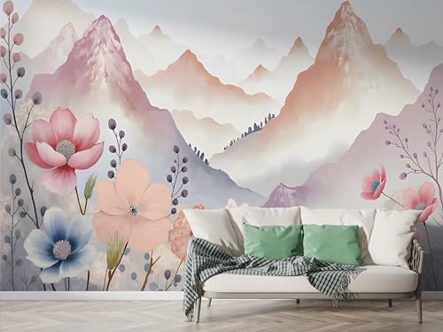 Berg Wildblume Tapete, Landschaft Fototapete, Botanisch Wandpapier, Vliestapete Selbstklebende Wand Deko, Motivtapeten Schlafzimmer Wohnzimmer, 450x315 cm - F-157 Berg Wildblume Tapete, Landschaft Fototapete, Botanisch Wandpapier, Vliestapete Selbstklebende Wand Deko, Motivtapeten Schlafzimmer Wohnzimmer, 450x315 cm - F-157 von Boceoey