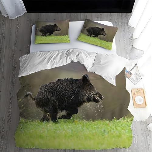 Bettwäsche 135x200 Wildschwein Bettbezug Set mit Reißverschluss Weiche Atmungsaktive Mikrofaser Bettwäsche-Sets Tier und 2 Kissenbezüge 80x80 cm von Boceoey