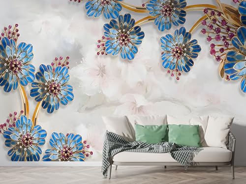 Blaue Blume Marmor Tapete, Geometrisch Fototapete, Blumen Wandpapier, Vliestapete Selbstklebende Wand Deko, Motivtapeten Schlafzimmer Wohnzimmer, 400x280 cm - M-730 Blaue Blume Marmor Tapete, Geometrisch Fototapete, Blumen Wandpapier, Vliestapete Selbstklebende Wand Deko, Motivtapeten Schlafzimmer Wohnzimmer, 400x280 cm - M-730 von Boceoey