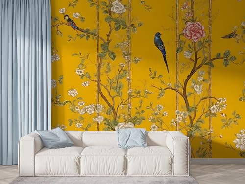 Blumenzweige Vogel Tapete, Retro-Blumen Fototapete, Gelb Wandpapier, Vliestapete Selbstklebende Wand Deko, Motivtapeten Schlafzimmer Wohnzimmer, Abziehen & Aufkleben, 450x315 cm - S-679 Blumenzweige Vogel Tapete, Retro-Blumen Fototapete, Gelb Wandpapier, Vliestapete Selbstklebende Wand Deko, Motivtapeten Schlafzimmer Wohnzimmer, Abziehen & Aufkleben, 450x315 cm - S-679 von Boceoey