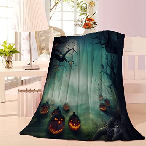 Boceoey Halloween grün Kürbislaterne Kuscheldecke Flauschig 220x240 Decke Sofa Flanell Fleecedecke, Weich und Warme Decken als Sofadecke Wohndecke Couchdecke Tagesdecke, Leichte Decke von Boceoey