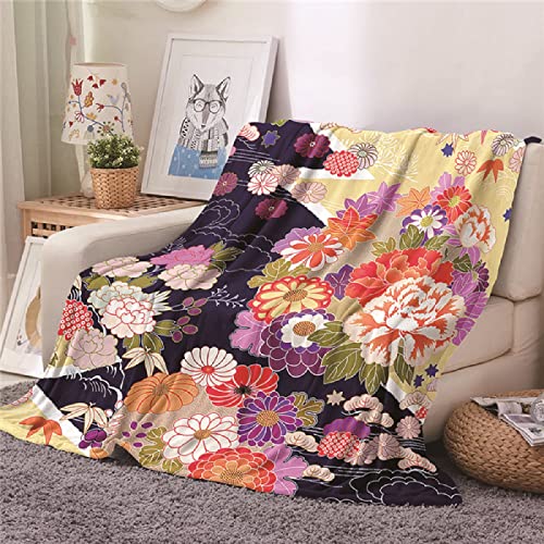 Boceoey Japanischer Blume Decke Sofa Kuscheldecke Flauschig - Weich Warme Fleecedecke für Bett Couch - Wohndecke 180x200 cm als Couchdecke Bettüberwurf Tagesdecke Campingdecke von Boceoey