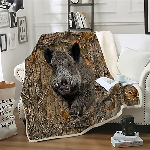 Boceoey Kuscheldecke 130x150 cm Wildschwein Flauschige Wohndecke als Sofa überwurfdecke Tagesdecke, Decken für Sofa Couch Bett, Weiche Warme Fleecedecke für Camping Outdoor von Boceoey