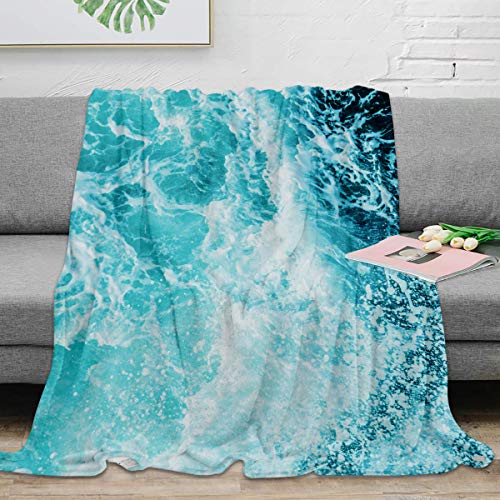 Boceoey Kuscheldecke Flauschig 220x240 Decke Sofa Flanell Fleecedecke, Weich Warme Decken als Sofadecke Wohndecke Couchdecke Tagesdecke, Leichte Decke Blau Meer von Boceoey