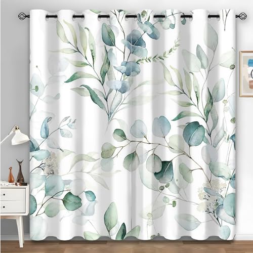 Boceoey Verdunklungsvorhänge Eukalyptus, Vorhang Blickdicht Anlage, Gardinen mit ösen, Aquarell Vorhänge für Wohnzimmer Schlafzimmer Kinderzimmer 2er Set H260 x B140 cm I-818 von Boceoey