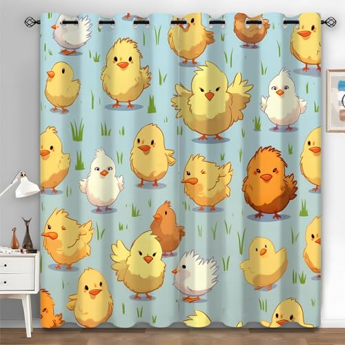 Boceoey Vorhänge Küken, Verdunkelungsvorhang Bauernhaus mit Ösen, Vorhang Blickdicht für Schlafzimmer Wohnzimmer, Tier Muster Gardinen Deko 2er Set 175 x 140 cm (HxB) X-579 von Boceoey