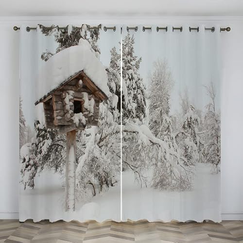 Boceoey Vorhang Blickdicht Schnee Vorhänge mit ösen, Verdunklungsvorhänge für Wohnzimmer Schlafzimmer, Gardinen Weihnachten Thermovorhang ösenvorhang 2er Set, H240xB140 cm von Boceoey