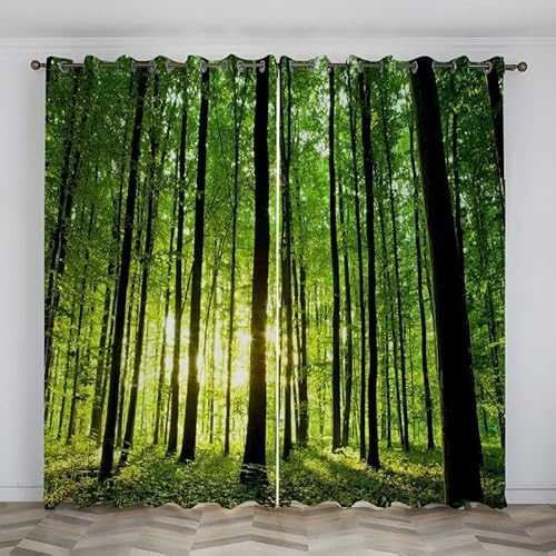Boceoey Vorhang Blickdicht Wald Vorhänge mit ösen, Verdunklungsvorhänge für Wohnzimmer Schlafzimmer, Gardinen Bambus Thermovorhang ösenvorhang 2er Set, H175xB140 cm von Boceoey