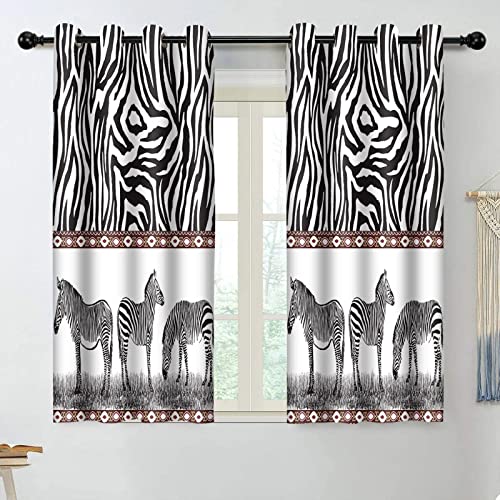 Boceoey Vorhang Blickdicht Wilde Tiere Muster Vorhänge mit ösen Verdunklungsvorhänge für Wohnzimmer Schlafzimmer Gardinen Zebra Thermovorhang ösenvorhang Dekoschal 2er Set, H240xB140 cm von Boceoey