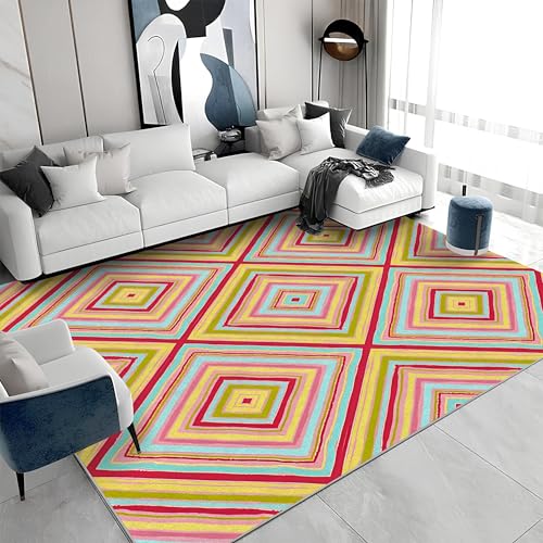 Boceoey Waschbarer Teppich Wohnzimmer Patchwork, Teppich Schlafzimmer Geometrie Modern Muster, Kurzflor Teppich Antirutsch, Kinderzimmer Teppiche Gegend, Weicher Teppich Esszimmer 100x200 cm, C-902 von Boceoey