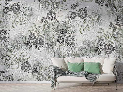 Botanisch Blume Tapete, Geometrisch Fototapete, Blumen Wandpapier, Vliestapete Selbstklebende Wand Deko, Motivtapeten Schlafzimmer Wohnzimmer, 400x280 cm - F-238 von Boceoey