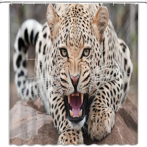 Duschvorhang 180 x 200 cm Leopard Tier Polyester Wasserdicht Badevorhänge für Dusche und Badewanne, Anti-Schimmel Shower Curtains Vorhang mit 12 Duschvorhangringen von Boceoey