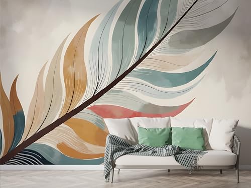 Feder Blatt Tapete, Abstrakt Fototapete, Ethnisch Wandpapier, Vliestapete Selbstklebende Wand Deko, Motivtapeten Schlafzimmer Wohnzimmer, 450x315 cm - F-341 von Boceoey