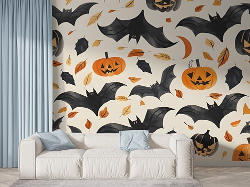 Halloween Fledermaus Tapete, Kürbis Fototapete, Ahornblatt Wandpapier, Vliestapete Selbstklebende Wand Deko, Motivtapeten Schlafzimmer Wohnzimmer, 100x70 cm - F-619 Halloween Fledermaus Tapete, Kürbis Fototapete, Ahornblatt Wandpapier, Vliestapete Selbstklebende Wand Deko, Motivtapeten Schlafzimmer Wohnzimmer, 100x70 cm - F-619 von Boceoey