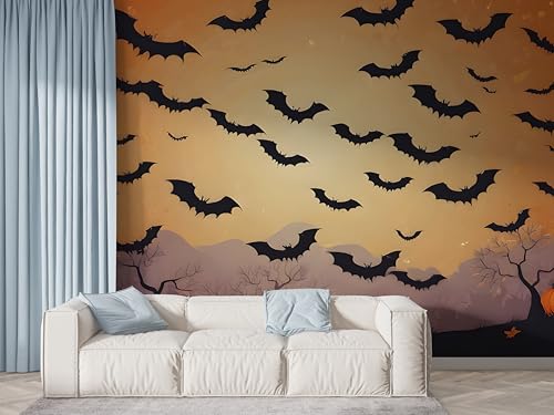 Halloween Fledermaus Tapete, Kürbis Fototapete, Wald Wandpapier, Vliestapete Selbstklebende Wand Deko, Motivtapeten Schlafzimmer Wohnzimmer, 200x140 cm - F-551 Halloween Fledermaus Tapete, Kürbis Fototapete, Wald Wandpapier, Vliestapete Selbstklebende Wand Deko, Motivtapeten Schlafzimmer Wohnzimmer, 200x140 cm - F-551 von Boceoey