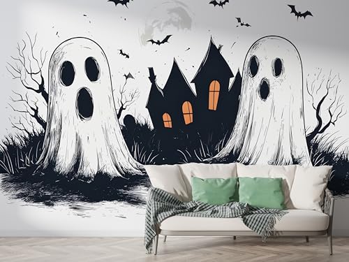 Halloween Geist Tapete, Fledermaus Fototapete, Schloss Wandpapier, Vliestapete Selbstklebende Wand Deko, Motivtapeten Schlafzimmer Wohnzimmer, 300x210 cm - F-348 Halloween Geist Tapete, Fledermaus Fototapete, Schloss Wandpapier, Vliestapete Selbstklebende Wand Deko, Motivtapeten Schlafzimmer Wohnzimmer, 300x210 cm - F-348 von Boceoey