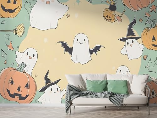 Halloween Geist Tapete, Kürbis Fototapete, Fledermäuse Wandpapier, Vliestapete Selbstklebende Wand Deko, Motivtapeten Schlafzimmer Wohnzimmer, 100x70 cm - F-405 Halloween Geist Tapete, Kürbis Fototapete, Fledermäuse Wandpapier, Vliestapete Selbstklebende Wand Deko, Motivtapeten Schlafzimmer Wohnzimmer, 100x70 cm - F-405 von Boceoey
