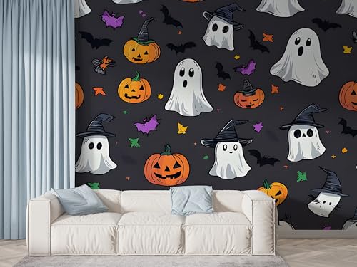 Halloween Geist Tapete, Kürbis Fototapete, Fledermaus Party Wandpapier, Vliestapete Selbstklebende Wand Deko, Motivtapeten Schlafzimmer Wohnzimmer, 400x280 cm - F-613 Halloween Geist Tapete, Kürbis Fototapete, Fledermaus Party Wandpapier, Vliestapete Selbstklebende Wand Deko, Motivtapeten Schlafzimmer Wohnzimmer, 400x280 cm - F-613 von Boceoey
