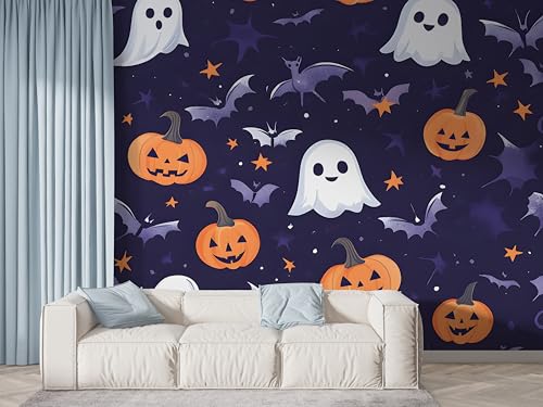 Halloween Geist Tapete, Kürbis Fototapete, Fledermaus Sternenhimmel Wandpapier, Vliestapete Selbstklebende Wand Deko, Motivtapeten Schlafzimmer Wohnzimmer, 400x280 cm - F-637 Halloween Geist Tapete, Kürbis Fototapete, Fledermaus Sternenhimmel Wandpapier, Vliestapete Selbstklebende Wand Deko, Motivtapeten Schlafzimmer Wohnzimmer, 400x280 cm - F-637 von Boceoey