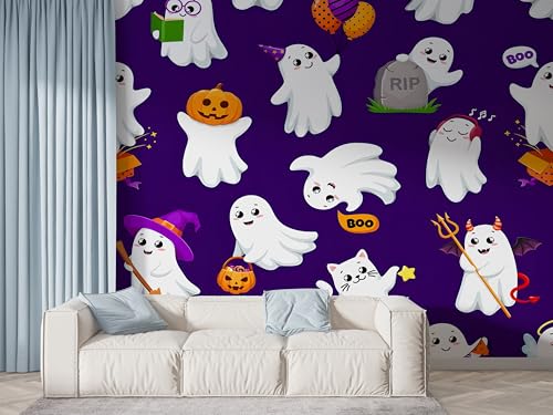 Halloween Geist Tapete, Kürbis Fototapete, Party Wandpapier, Vliestapete Selbstklebende Wand Deko, Motivtapeten Schlafzimmer Wohnzimmer, 400x280 cm - F-659 Halloween Geist Tapete, Kürbis Fototapete, Party Wandpapier, Vliestapete Selbstklebende Wand Deko, Motivtapeten Schlafzimmer Wohnzimmer, 400x280 cm - F-659 von Boceoey