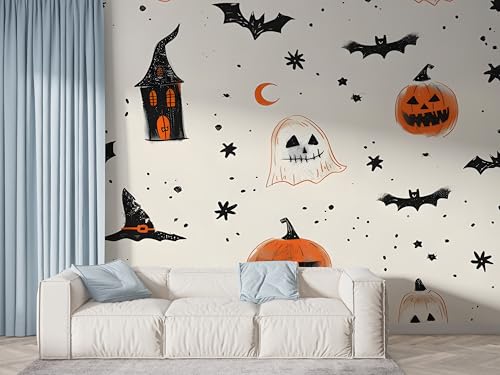 Halloween Geist Tapete, Kürbis Schloss Fototapete, Fledermaus Wandpapier, Vliestapete Selbstklebende Wand Deko, Motivtapeten Schlafzimmer Wohnzimmer, 250x175 cm - F-585 Halloween Geist Tapete, Kürbis Schloss Fototapete, Fledermaus Wandpapier, Vliestapete Selbstklebende Wand Deko, Motivtapeten Schlafzimmer Wohnzimmer, 250x175 cm - F-585 von Boceoey