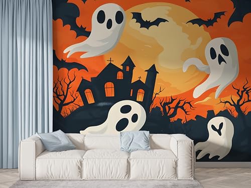 Halloween Geist Tapete, Schloss Fototapete, Fledermaus Wandpapier, Vliestapete Selbstklebende Wand Deko, Motivtapeten Schlafzimmer Wohnzimmer, 250x175 cm - F-609 Halloween Geist Tapete, Schloss Fototapete, Fledermaus Wandpapier, Vliestapete Selbstklebende Wand Deko, Motivtapeten Schlafzimmer Wohnzimmer, 250x175 cm - F-609 von Boceoey