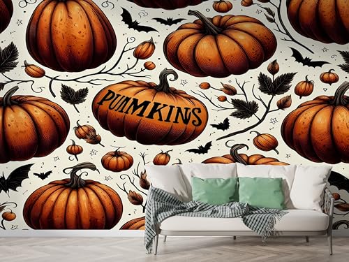 Halloween Kürbis Tapete, Ahornblätter Fototapete, Fledermäuse Wandpapier, Vliestapete Selbstklebende Wand Deko, Motivtapeten Schlafzimmer Wohnzimmer, 200x140 cm - F-369 Halloween Kürbis Tapete, Ahornblätter Fototapete, Fledermäuse Wandpapier, Vliestapete Selbstklebende Wand Deko, Motivtapeten Schlafzimmer Wohnzimmer, 200x140 cm - F-369 von Boceoey