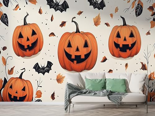 Halloween Kürbis Tapete, Fledermaus Fototapete, Ahornblätter Wandpapier, Vliestapete Selbstklebende Wand Deko, Motivtapeten Schlafzimmer Wohnzimmer, 250x175 cm - F-355 Halloween Kürbis Tapete, Fledermaus Fototapete, Ahornblätter Wandpapier, Vliestapete Selbstklebende Wand Deko, Motivtapeten Schlafzimmer Wohnzimmer, 250x175 cm - F-355 von Boceoey