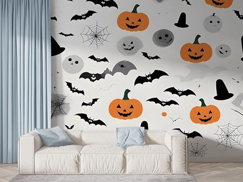 Halloween Kürbis Tapete, Fledermaus Fototapete, Spinnennetz Wandpapier, Vliestapete Selbstklebende Wand Deko, Motivtapeten Schlafzimmer Wohnzimmer, 200x140 cm - F-623 Halloween Kürbis Tapete, Fledermaus Fototapete, Spinnennetz Wandpapier, Vliestapete Selbstklebende Wand Deko, Motivtapeten Schlafzimmer Wohnzimmer, 200x140 cm - F-623 von Boceoey