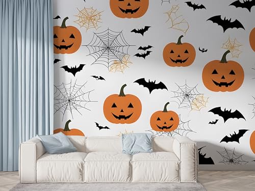 Halloween Kürbis Tapete, Fledermaus Fototapete, Spinnennetz Wandpapier, Vliestapete Selbstklebende Wand Deko, Motivtapeten Schlafzimmer Wohnzimmer, 400x280 cm - F-569 Halloween Kürbis Tapete, Fledermaus Fototapete, Spinnennetz Wandpapier, Vliestapete Selbstklebende Wand Deko, Motivtapeten Schlafzimmer Wohnzimmer, 400x280 cm - F-569 von Boceoey