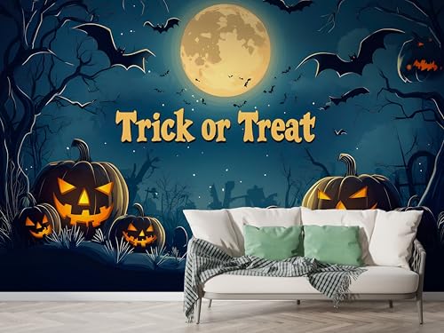 Halloween Kürbis Tapete, Fledermaus Fototapete, Vollmondnacht Wandpapier, Vliestapete Selbstklebende Wand Deko, Motivtapeten Schlafzimmer Wohnzimmer, 450x315 cm - F-400 Halloween Kürbis Tapete, Fledermaus Fototapete, Vollmondnacht Wandpapier, Vliestapete Selbstklebende Wand Deko, Motivtapeten Schlafzimmer Wohnzimmer, 450x315 cm - F-400 von Boceoey