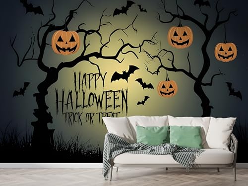 Halloween Kürbis Tapete, Fledermaus Fototapete, Wald Wandpapier, Vliestapete Selbstklebende Wand Deko, Motivtapeten Schlafzimmer Wohnzimmer, 150x100 cm - F-385 Halloween Kürbis Tapete, Fledermaus Fototapete, Wald Wandpapier, Vliestapete Selbstklebende Wand Deko, Motivtapeten Schlafzimmer Wohnzimmer, 150x100 cm - F-385 von Boceoey