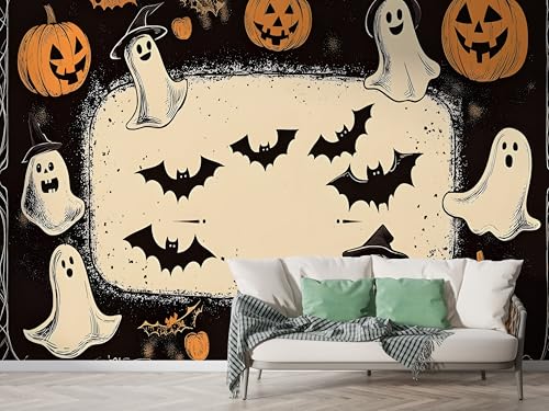 Halloween Kürbis Tapete, Geist Fototapete, Fledermäuse Wandpapier, Vliestapete Selbstklebende Wand Deko, Motivtapeten Schlafzimmer Wohnzimmer, 450x315 cm - F-387 Halloween Kürbis Tapete, Geist Fototapete, Fledermäuse Wandpapier, Vliestapete Selbstklebende Wand Deko, Motivtapeten Schlafzimmer Wohnzimmer, 450x315 cm - F-387 von Boceoey
