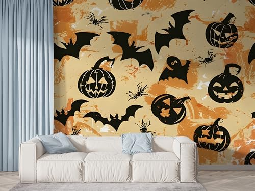 Halloween Kürbis Tapete, Geist Fototapete, Fledermaus Wandpapier, Vliestapete Selbstklebende Wand Deko, Motivtapeten Schlafzimmer Wohnzimmer, 200x140 cm - F-647 von Boceoey