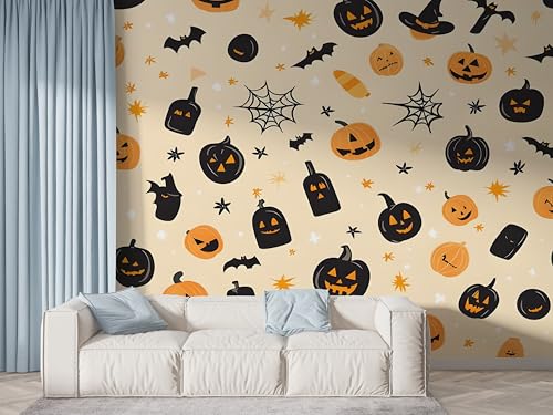 Halloween Kürbis Tapete, Grabstein Fototapete, Fledermaus Spinnennetz Wandpapier, Vliestapete Selbstklebende Wand Deko, Motivtapeten Schlafzimmer Wohnzimmer, 450x315 cm - F-631 Halloween Kürbis Tapete, Grabstein Fototapete, Fledermaus Spinnennetz Wandpapier, Vliestapete Selbstklebende Wand Deko, Motivtapeten Schlafzimmer Wohnzimmer, 450x315 cm - F-631 von Boceoey