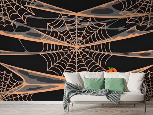 Halloween Kürbis Tapete, Spinnennetz Fototapete, Abstrakt Wandpapier, Vliestapete Selbstklebende Wand Deko, Motivtapeten Schlafzimmer Wohnzimmer, 150x100 cm - F-398 von Boceoey