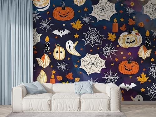 Halloween Kürbis Tapete, Spinnennetz Fototapete, Geist Ahornblatt Wandpapier, Vliestapete Selbstklebende Wand Deko, Motivtapeten Schlafzimmer Wohnzimmer, 400x280 cm - F-563 Halloween Kürbis Tapete, Spinnennetz Fototapete, Geist Ahornblatt Wandpapier, Vliestapete Selbstklebende Wand Deko, Motivtapeten Schlafzimmer Wohnzimmer, 400x280 cm - F-563 von Boceoey