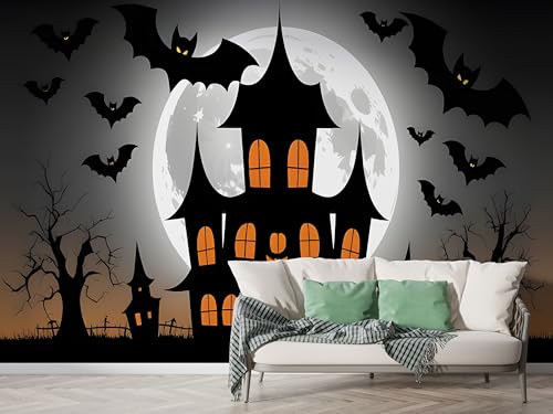 Halloween Schloss Tapete, Kürbis Fototapete, Vollmondnacht Wandpapier, Vliestapete Selbstklebende Wand Deko, Motivtapeten Schlafzimmer Wohnzimmer, 150x100 cm - F-346 Halloween Schloss Tapete, Kürbis Fototapete, Vollmondnacht Wandpapier, Vliestapete Selbstklebende Wand Deko, Motivtapeten Schlafzimmer Wohnzimmer, 150x100 cm - F-346 von Boceoey