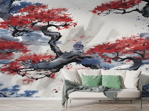 Japanisch Aquarell Blume Tapete, Japan Fototapete, Zweig Wandpapier, Vliestapete Selbstklebende Wand Deko, Motivtapeten Schlafzimmer Wohnzimmer, 150x100 cm - M-702 Japanisch Aquarell Blume Tapete, Japan Fototapete, Zweig Wandpapier, Vliestapete Selbstklebende Wand Deko, Motivtapeten Schlafzimmer Wohnzimmer, 150x100 cm - M-702 von Boceoey