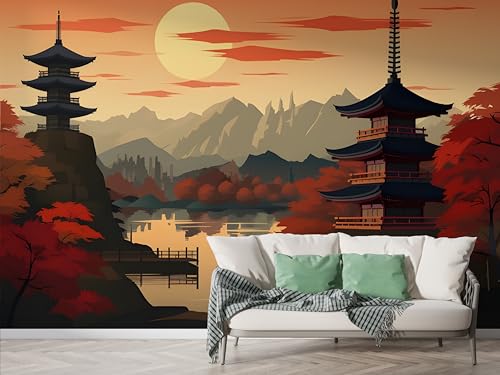 Japanisch Aquarell Turm Tapete, Japan Fototapete, Berg Fuji Wandpapier, Vliestapete Selbstklebende Wand Deko, Motivtapeten Schlafzimmer Wohnzimmer, 450x315 cm - M-640 Japanisch Aquarell Turm Tapete, Japan Fototapete, Berg Fuji Wandpapier, Vliestapete Selbstklebende Wand Deko, Motivtapeten Schlafzimmer Wohnzimmer, 450x315 cm - M-640 von Boceoey