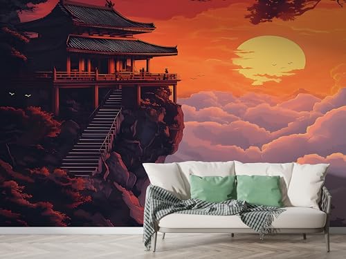 Japanisch Architektur Tapete, Japan Fototapete, Rote Sonne Wolke Wandpapier, Vliestapete Selbstklebende Wand Deko, Motivtapeten Schlafzimmer Wohnzimmer, 450x315 cm - M-633 Japanisch Architektur Tapete, Japan Fototapete, Rote Sonne Wolke Wandpapier, Vliestapete Selbstklebende Wand Deko, Motivtapeten Schlafzimmer Wohnzimmer, 450x315 cm - M-633 von Boceoey