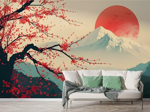 Japanisch Kirschblüte Tapete, Japan Fototapete, Fuji Berg Rote Sonne Wandpapier, Vliestapete Selbstklebende Wand Deko, Motivtapeten Schlafzimmer Wohnzimmer, 450x315 cm - M-484 Japanisch Kirschblüte Tapete, Japan Fototapete, Fuji Berg Rote Sonne Wandpapier, Vliestapete Selbstklebende Wand Deko, Motivtapeten Schlafzimmer Wohnzimmer, 450x315 cm - M-484 von Boceoey