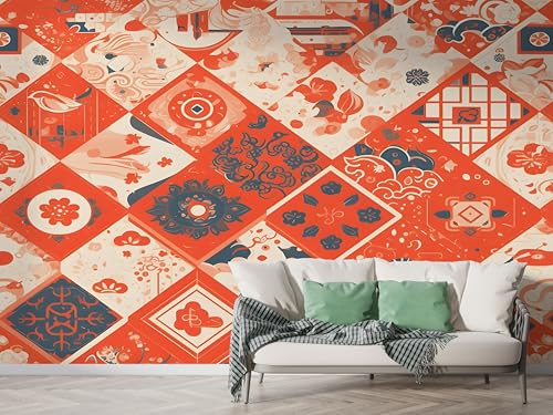 Japanisch Kirschblüten Tapete, Japan Fototapete, Patchwork Wandpapier, Vliestapete Selbstklebende Wand Deko, Motivtapeten Schlafzimmer Wohnzimmer, 300x210 cm - M-612 von Boceoey