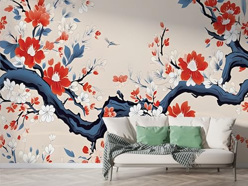 Japanischer Blumenzweig Tapete, Botanisch Fototapete, Aquarell Wandpapier, Vliestapete Selbstklebende Wand Deko, Motivtapeten Schlafzimmer Wohnzimmer, 450x315 cm - F-285 Japanischer Blumenzweig Tapete, Botanisch Fototapete, Aquarell Wandpapier, Vliestapete Selbstklebende Wand Deko, Motivtapeten Schlafzimmer Wohnzimmer, 450x315 cm - F-285 von Boceoey