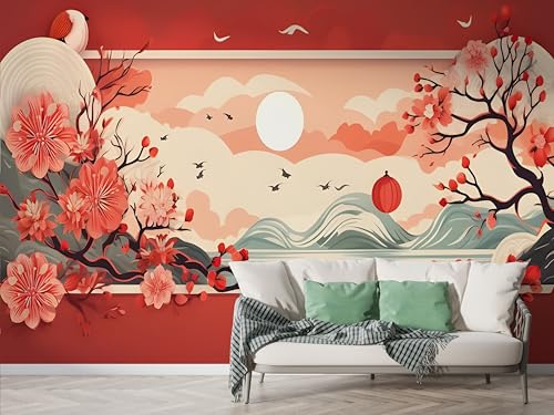 Japanischer Kirschblüte Tapete, Berg Fototapete, Handgemalt Wandpapier, Vliestapete Selbstklebende Wand Deko, Motivtapeten Schlafzimmer Wohnzimmer, 450x315 cm - F-187 Japanischer Kirschblüte Tapete, Berg Fototapete, Handgemalt Wandpapier, Vliestapete Selbstklebende Wand Deko, Motivtapeten Schlafzimmer Wohnzimmer, 450x315 cm - F-187 von Boceoey