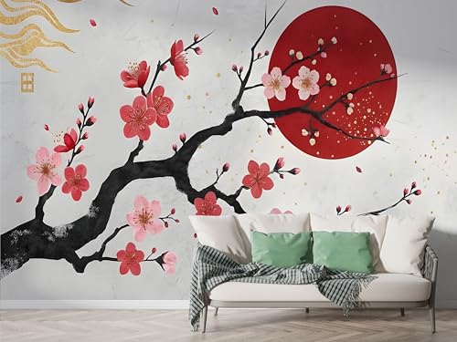Japanischer Kirschblüte Tapete, Rote Sonne Fototapete, Fuji Wandpapier, Vliestapete Selbstklebende Wand Deko, Motivtapeten Schlafzimmer Wohnzimmer, 150x100 cm - F-260 Japanischer Kirschblüte Tapete, Rote Sonne Fototapete, Fuji Wandpapier, Vliestapete Selbstklebende Wand Deko, Motivtapeten Schlafzimmer Wohnzimmer, 150x100 cm - F-260 von Boceoey
