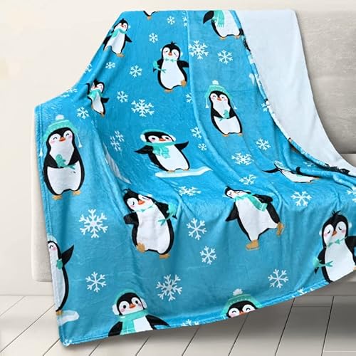 Boceoey Kuscheldecke 220x240 Blauer Pinguin Weiche Warme Decke Sofa, Fleecedecke Flauschig als Sofadecke, Couchdecke oder Wohndecke, Wolldecken für Bett Sofa Schlafzimmer Büro von Boceoey