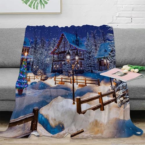 Kuscheldecke Flauschig Weihnachten Decke Sofa Fleecedecke, Warm Weich Wohndecke als Couchdecke Sofadecke Tagesdecke, Wolldecke Flanelldecke für Bett Schlafzimmer Deko 150x200 cm Schloss von Boceoey