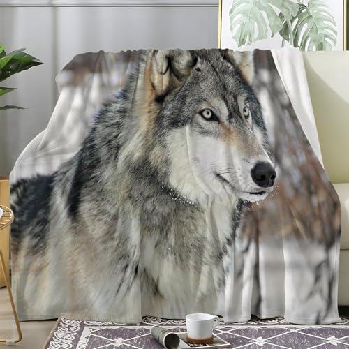 Kuscheldecke Flauschig Wolf, Decke Tierwelt - Fleecedecke Tier Wolf, Weiche Warme Decke Sofa, Flauschige Wohndecke als Sofadecke Couchdecke, XXL Decken Deko, 220x240 S-211 von Boceoey